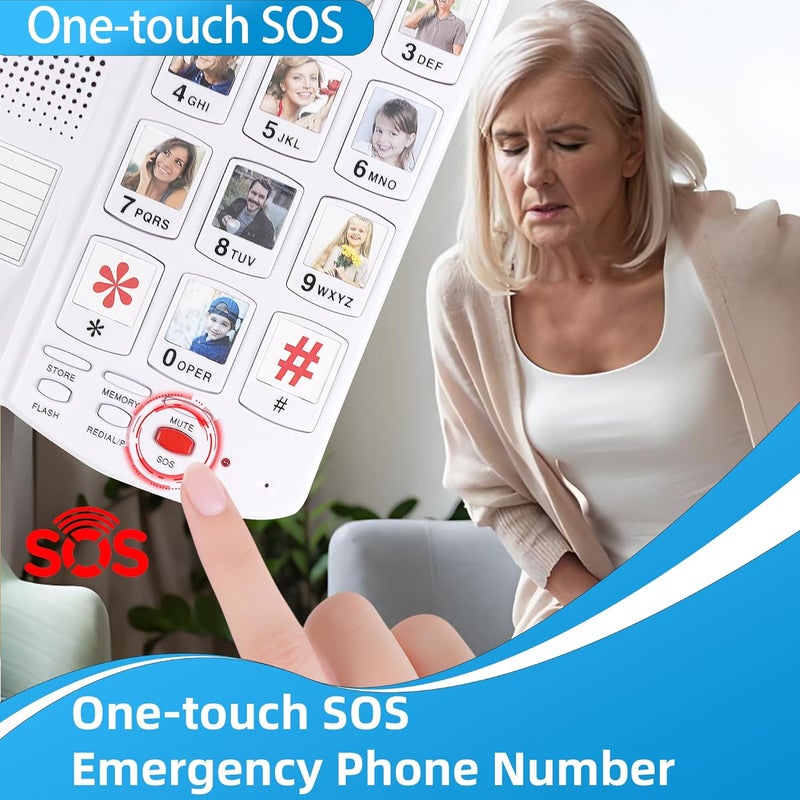 Excelltel Big Button Phone for Seniors, Corded Landline Telephone with 10 Picture Keys, Phones for Elderly,One-Touch Dialling,Suitable People with Vision Disorders/Hearing Damage (EX-LD-828-01) - Image 2